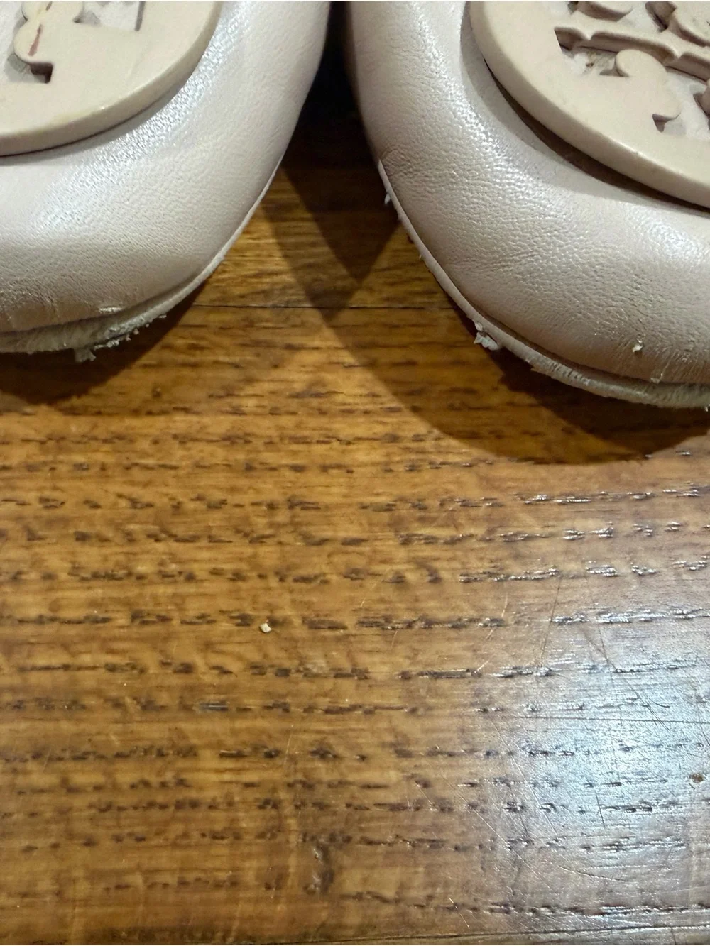 Tory Burch Nude Leather Logo Ballet Flats